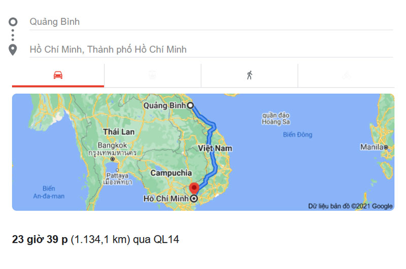 Từ Quảng Bình đến Sài Gòn bao nhiêu km?