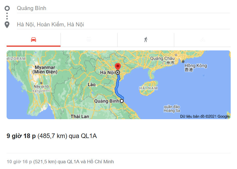 Từ Quảng Bình ra Hà Nội bao nhiêu km?