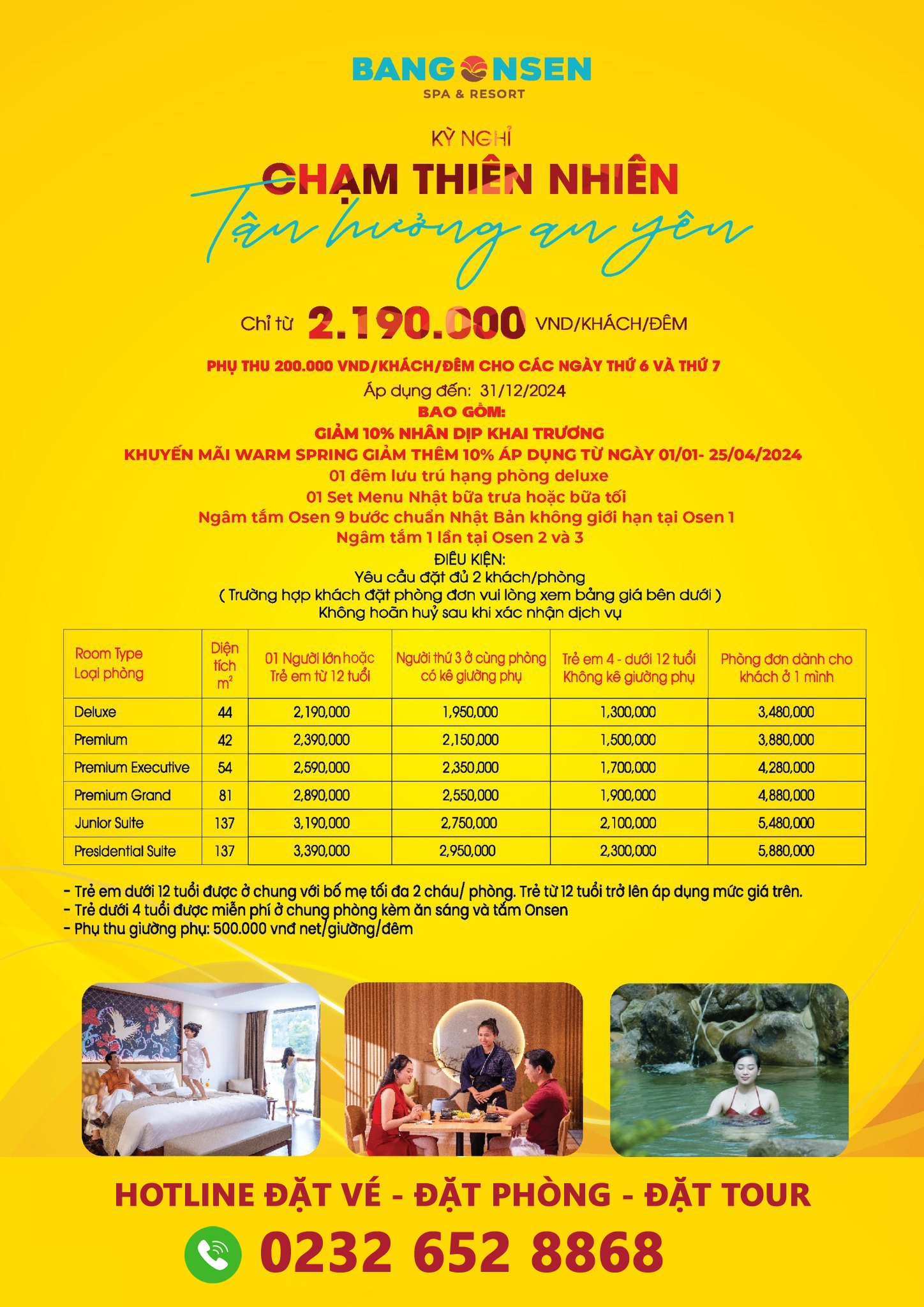 Bảng giá phòng Bang Onsen Spa & Resort