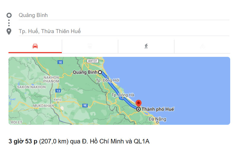 Từ Quảng Bình đến Huế bao nhiêu km