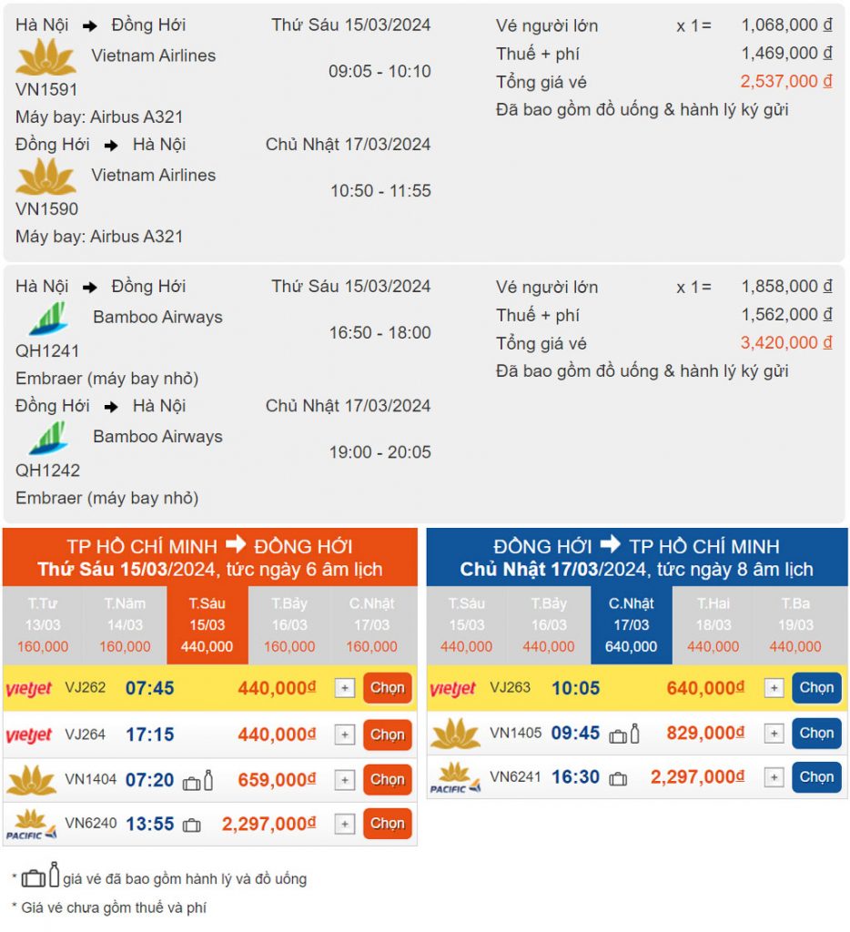 Giá vé máy bay đi Quảng Bình mới nhất hiện nay
